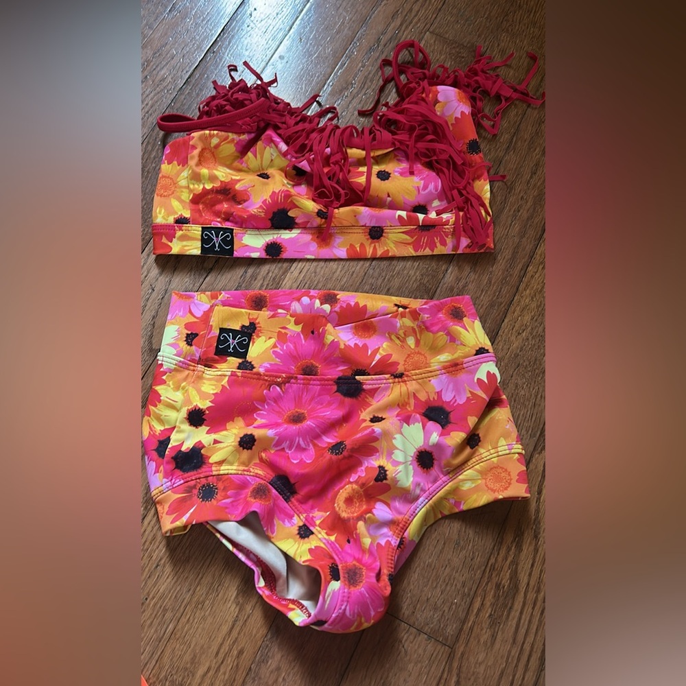 Vibrant Floral Bikini Set with Fringe Kandi kouture